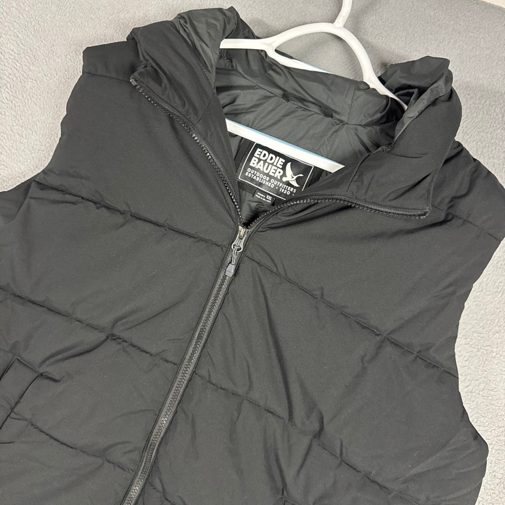 Eddie Bauer Puffer Vests Women XXL Black Casual Long Hooded Quilted Polyester